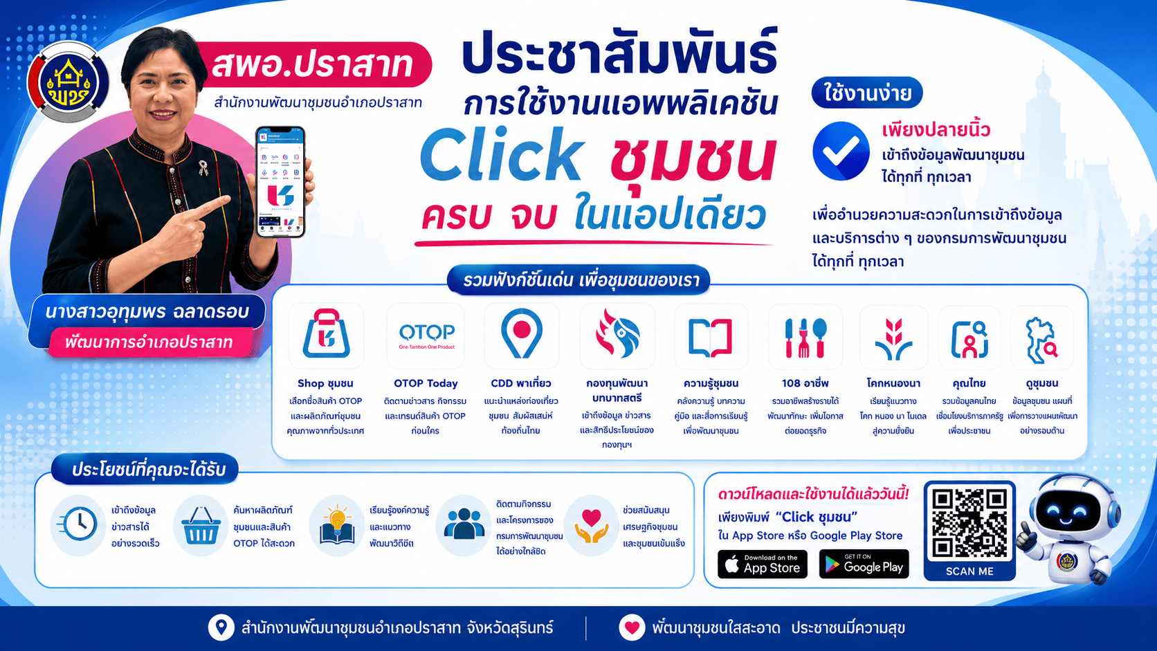 📣 สพอ.ปราสาท ขอเชิญชวนดาวน์โหลด “Click ชุมชน”